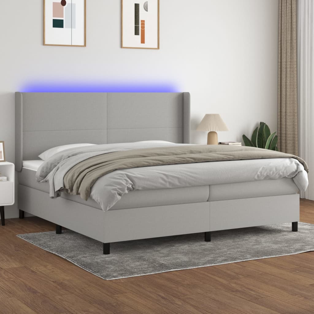 Sommier à lattes de lit matelas LED Gris clair 200x200 cm Tissu - XIOS