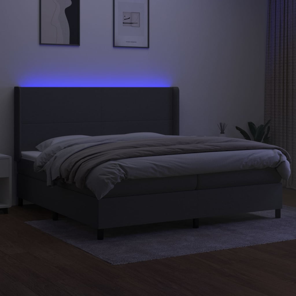 Sommier à lattes de lit matelas LED Gris foncé 200x200 cm Tissu - XIOS