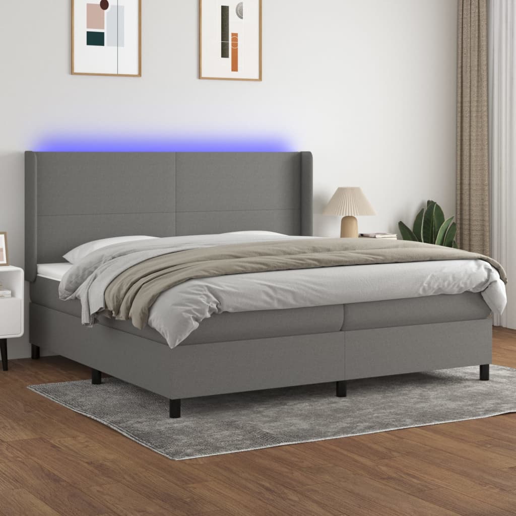 Sommier à lattes de lit matelas LED Gris foncé 200x200 cm Tissu - XIOS