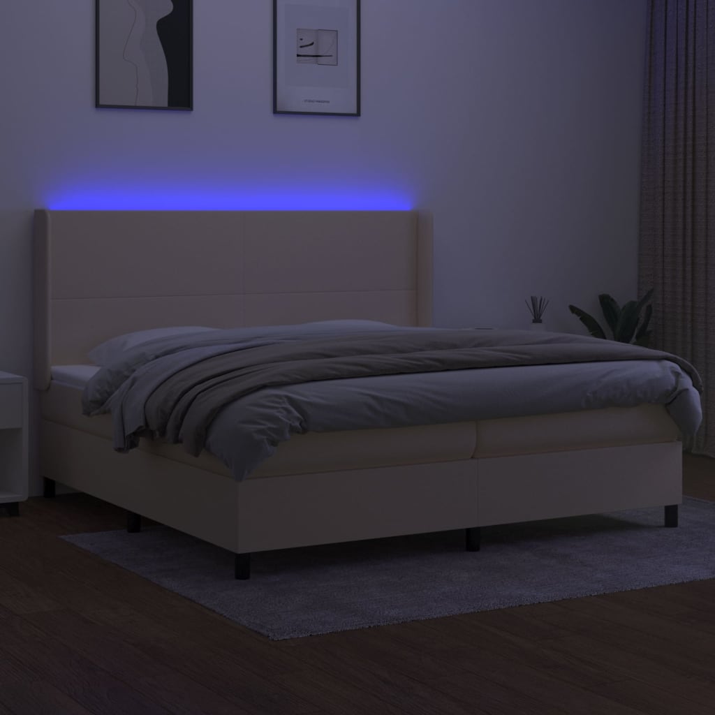 Sommier à lattes de lit matelas LED Crème 200x200 cm Tissu - XIOS