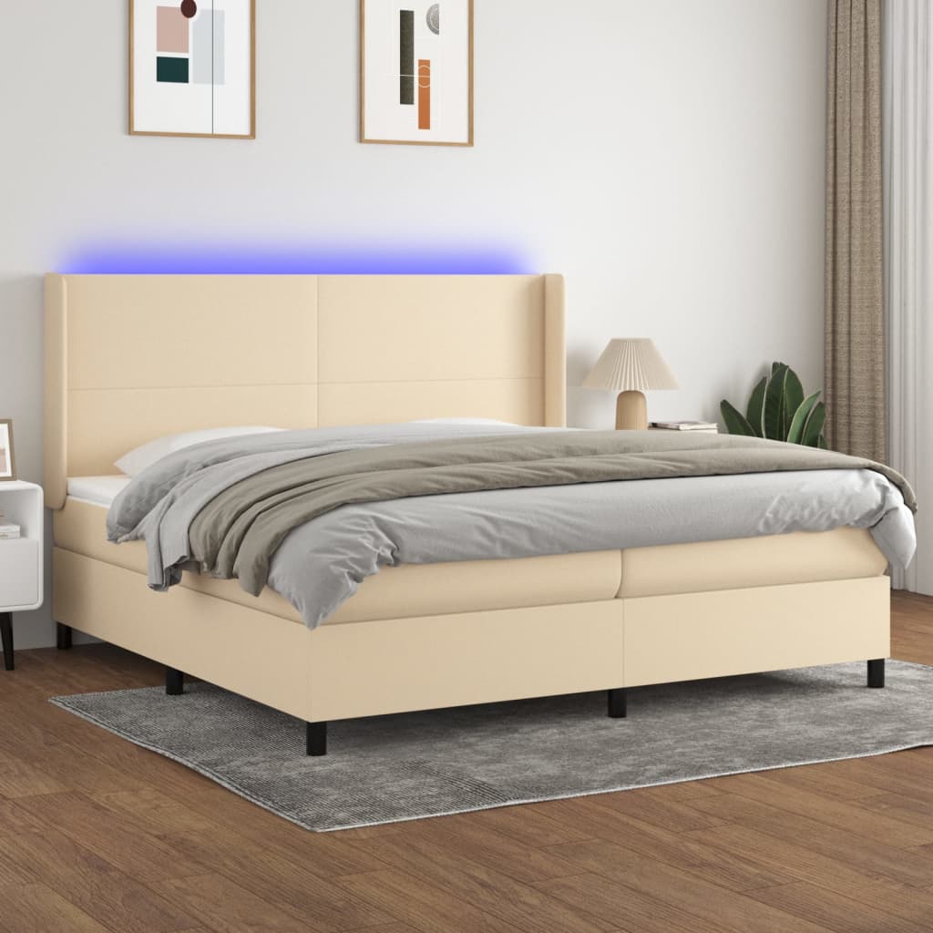 Sommier à lattes de lit matelas LED Crème 200x200 cm Tissu - XIOS