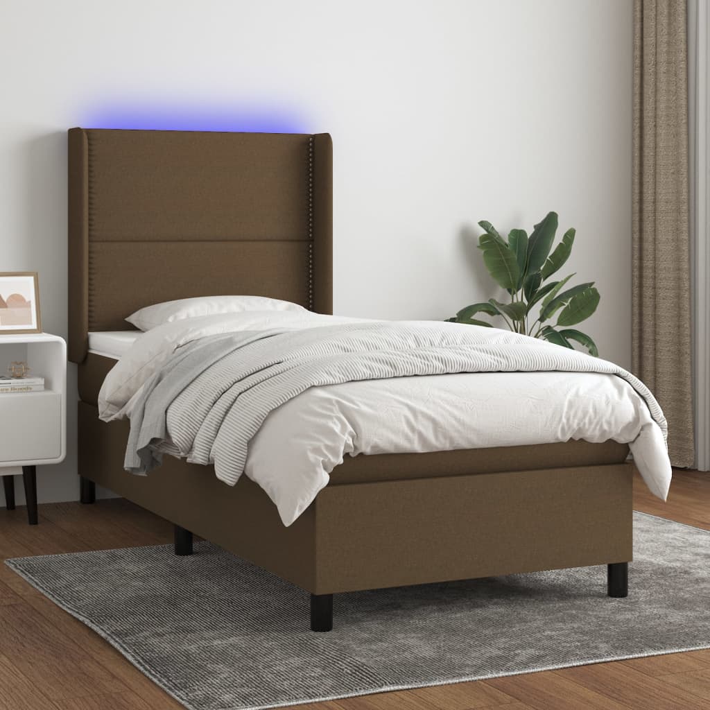 Sommier à lattes de lit matelas LED Marron foncé 80x200cm Tissu - XIOS
