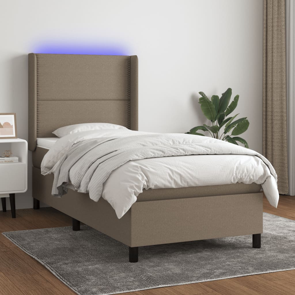 Sommier à lattes de lit matelas LED Taupe 90x190 cm Tissu - XIOS