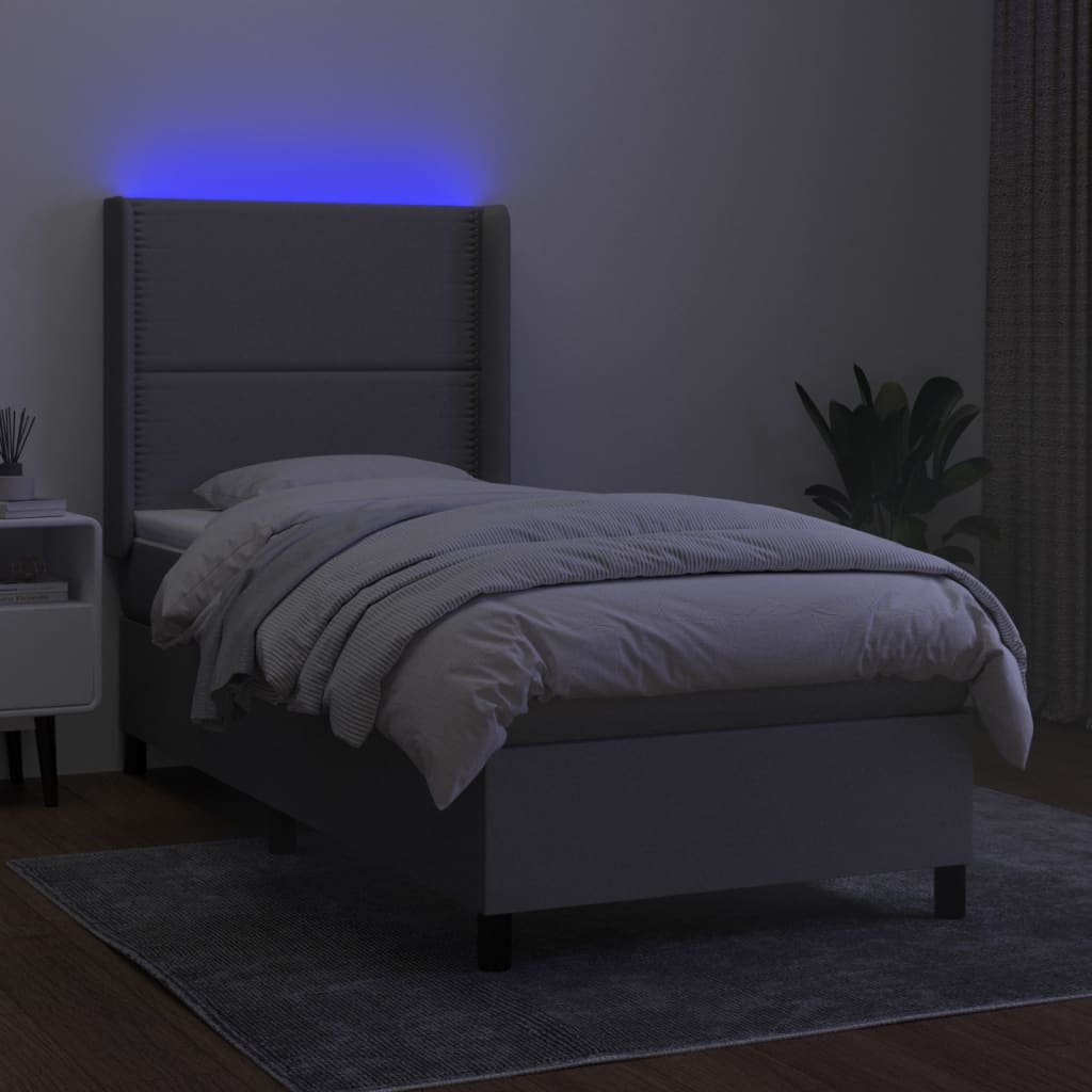 Sommier à lattes de lit matelas LED Gris clair 90x200cm Tissu - XIOS