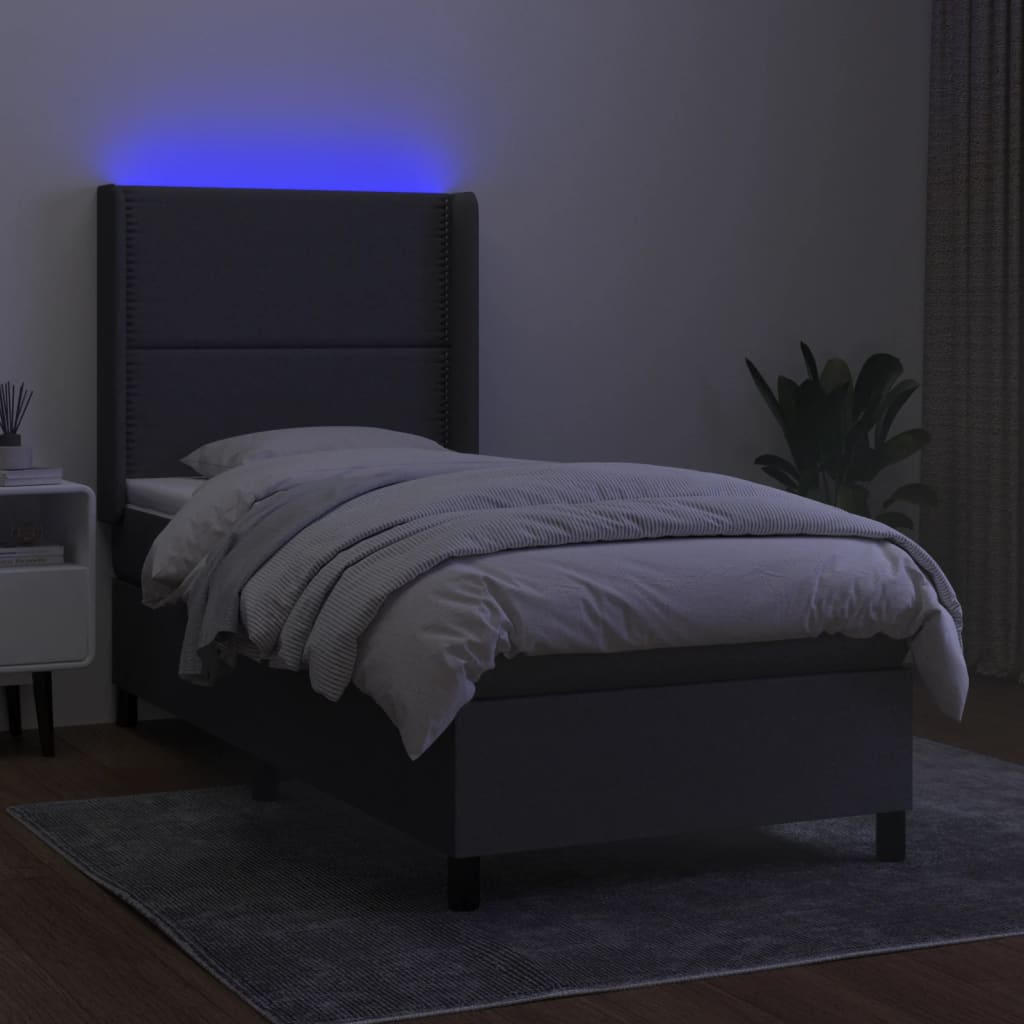 Sommier à lattes de lit matelas LED Gris foncé 90x200cm Tissu - XIOS