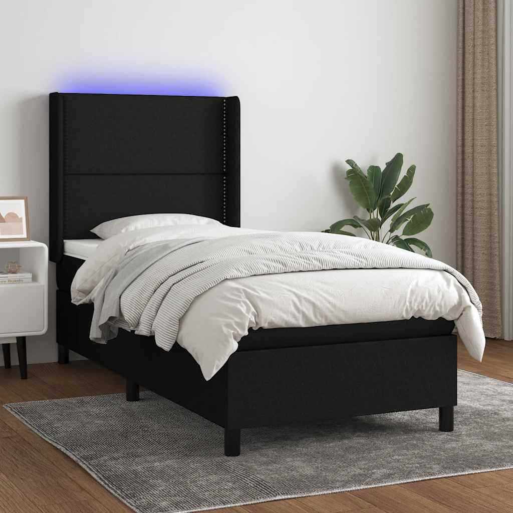 Sommier à lattes de lit matelas LED Noir 100x200 cm Tissu - XIOS