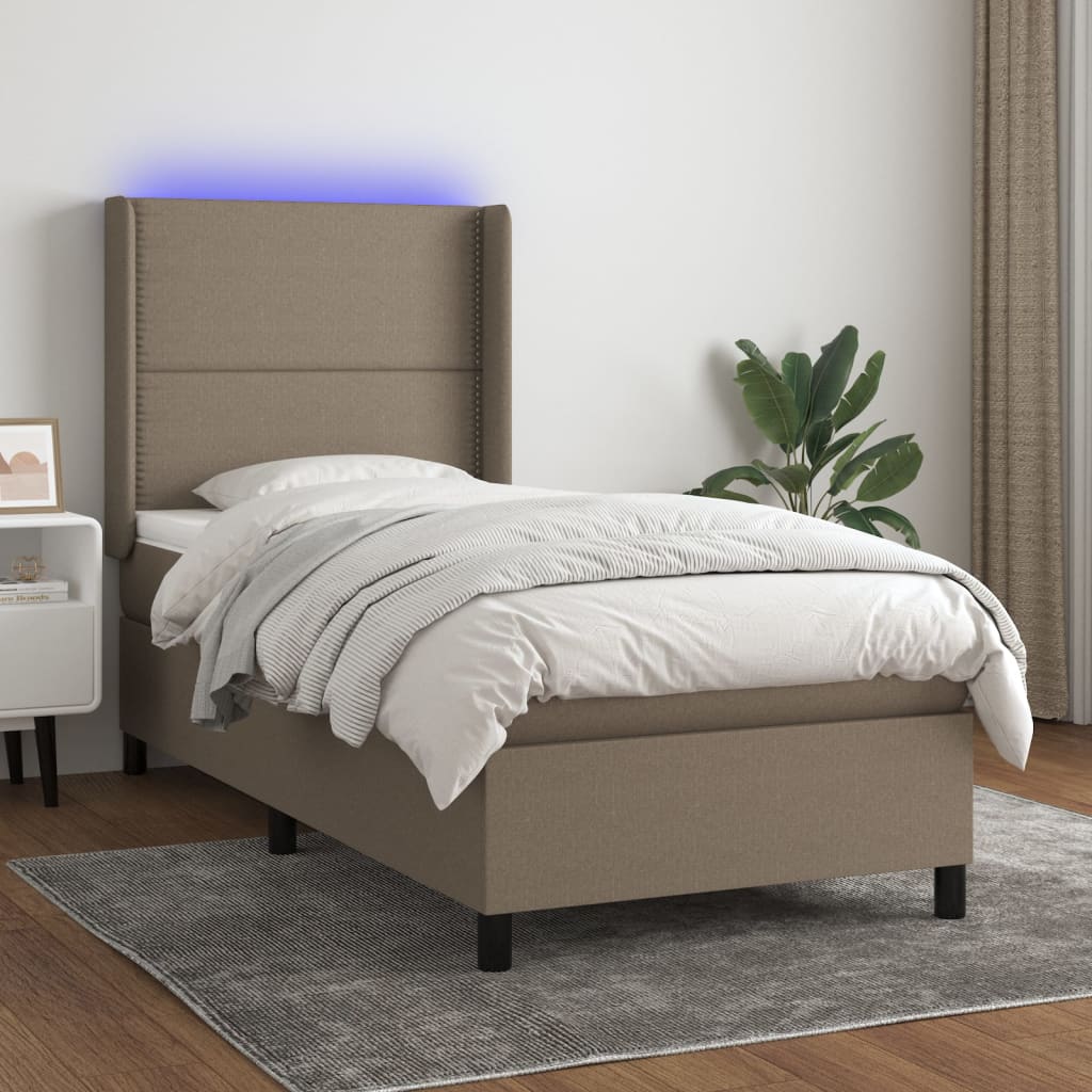 Sommier à lattes de lit matelas LED Taupe 100x200 cm Tissu - XIOS