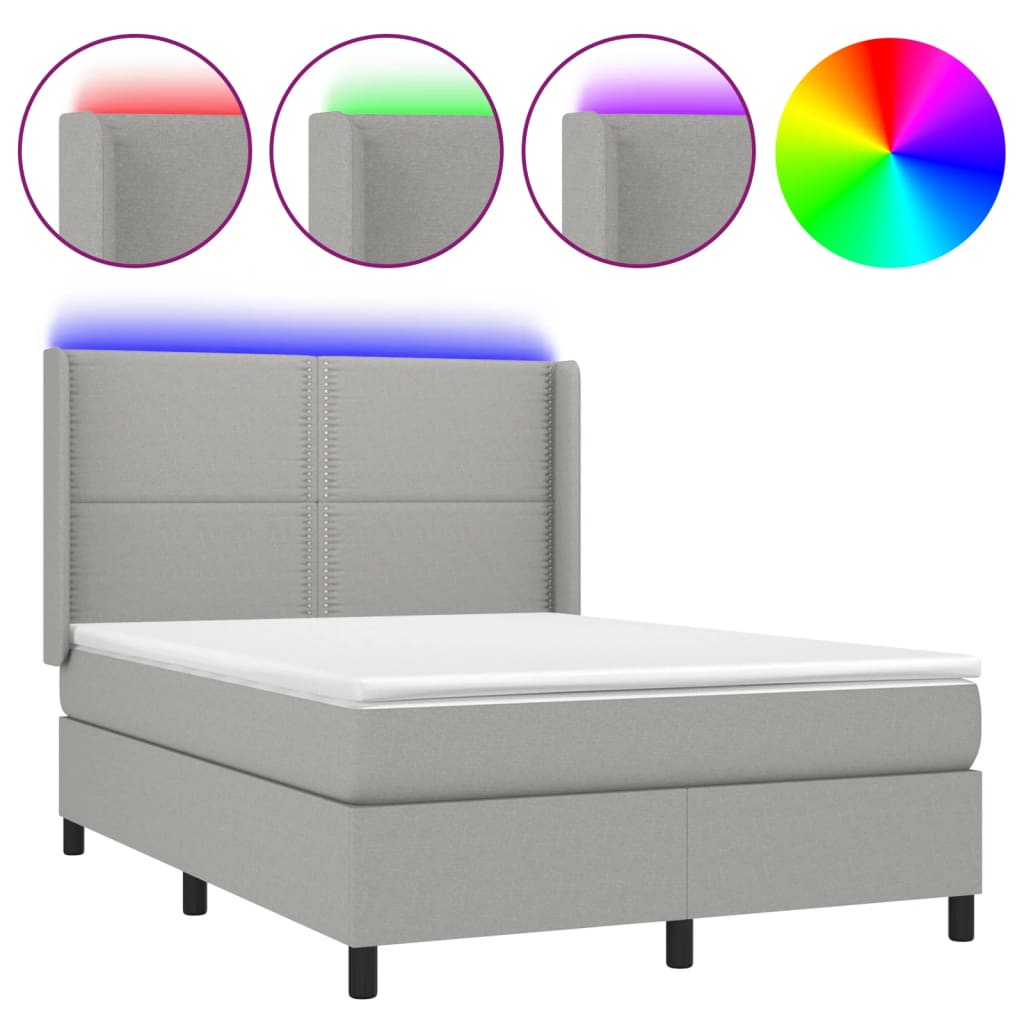Sommier à lattes de lit matelas LED Gris clair 140x190 cm Tissu - XIOS