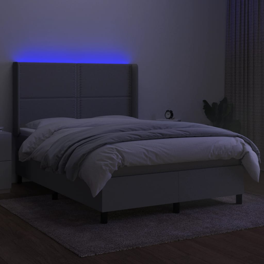 Sommier à lattes de lit matelas LED Gris clair 140x190 cm Tissu - XIOS