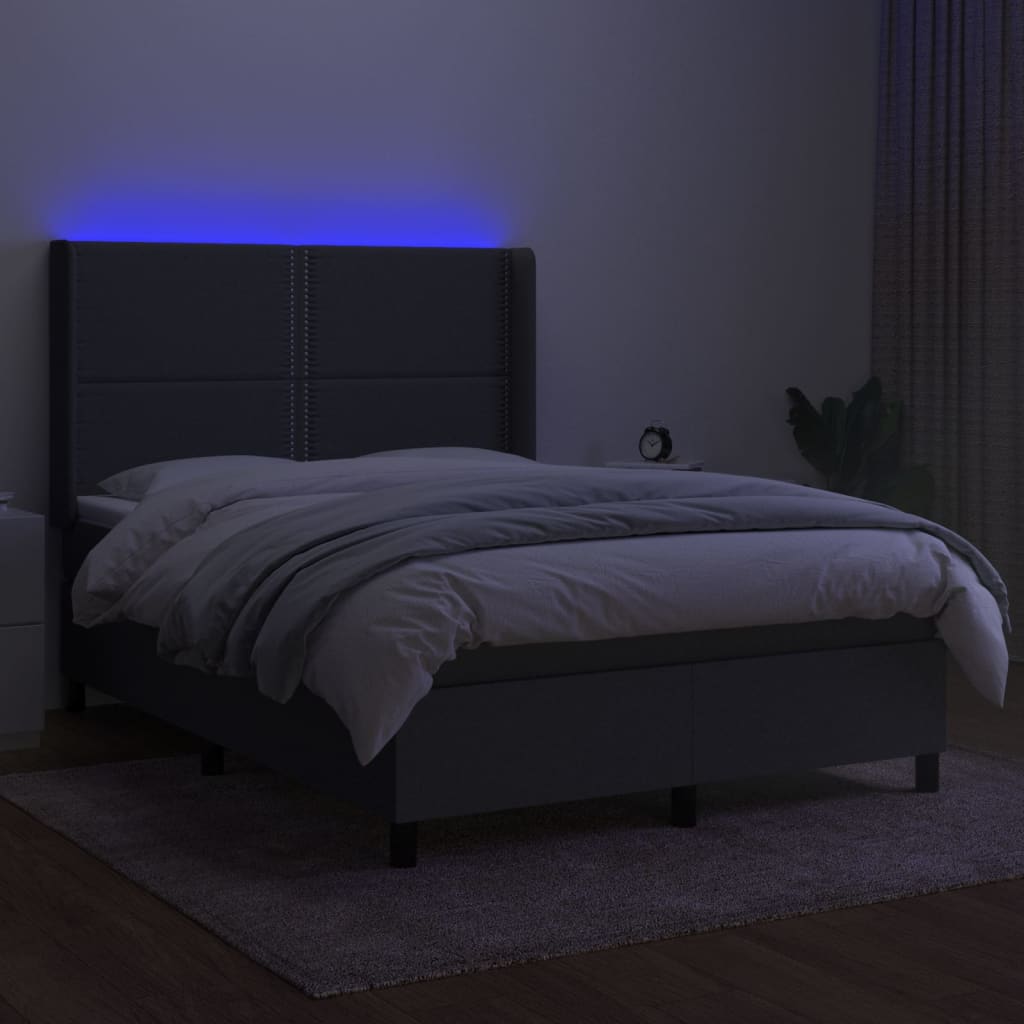 Sommier à lattes de lit matelas LED Gris foncé 140x190 cm Tissu - XIOS