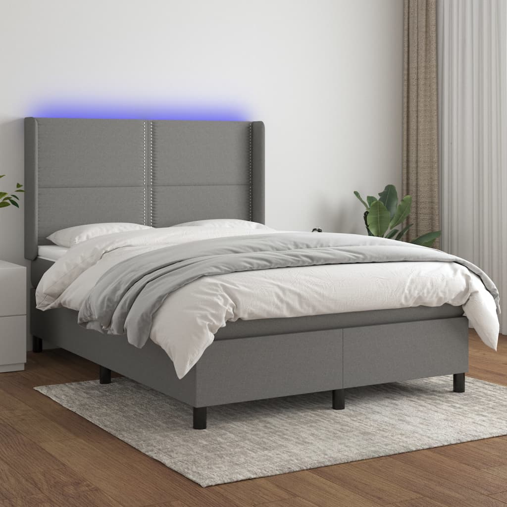 Sommier à lattes de lit matelas LED Gris foncé 140x190 cm Tissu - XIOS
