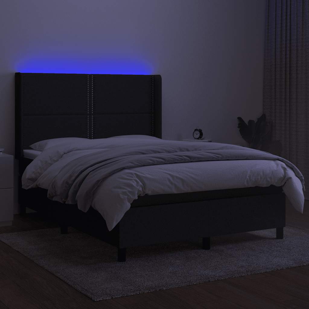 Sommier à lattes de lit matelas LED Noir 140x190 cm Tissu - XIOS
