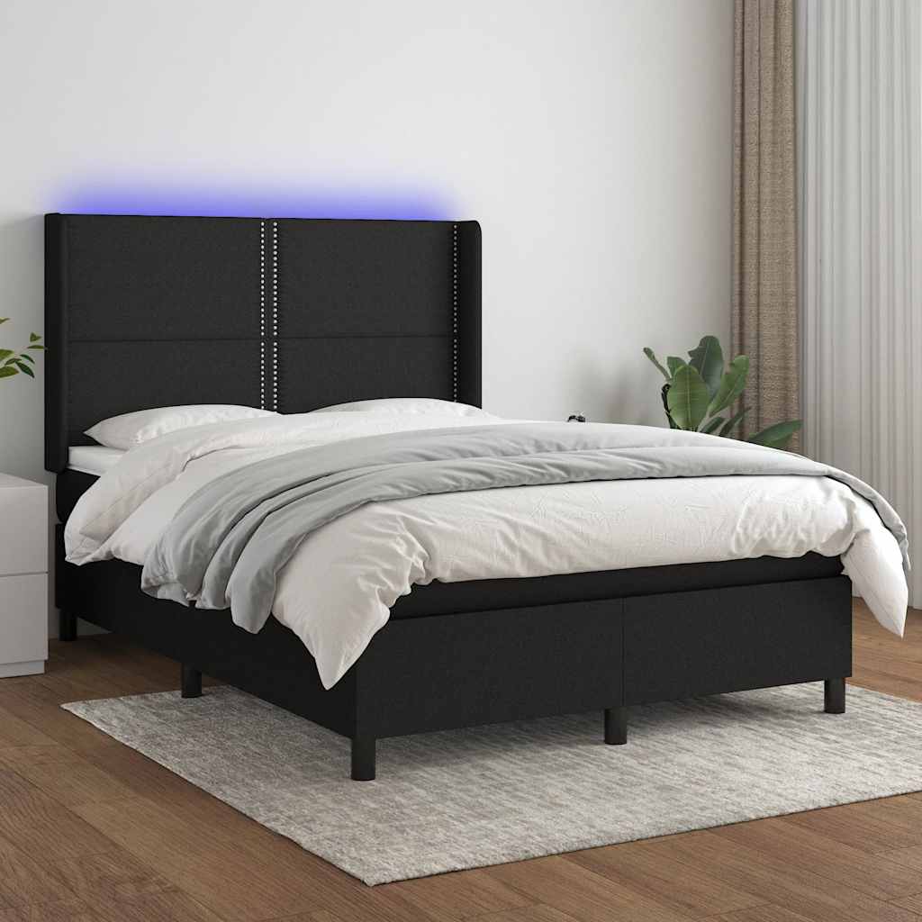 Sommier à lattes de lit matelas LED Noir 140x190 cm Tissu - XIOS