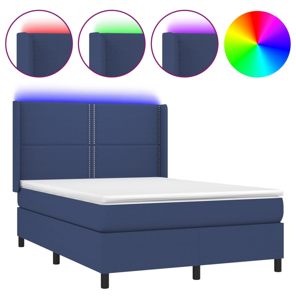 Sommier à lattes de lit matelas LED Bleu 140x190 cm Tissu