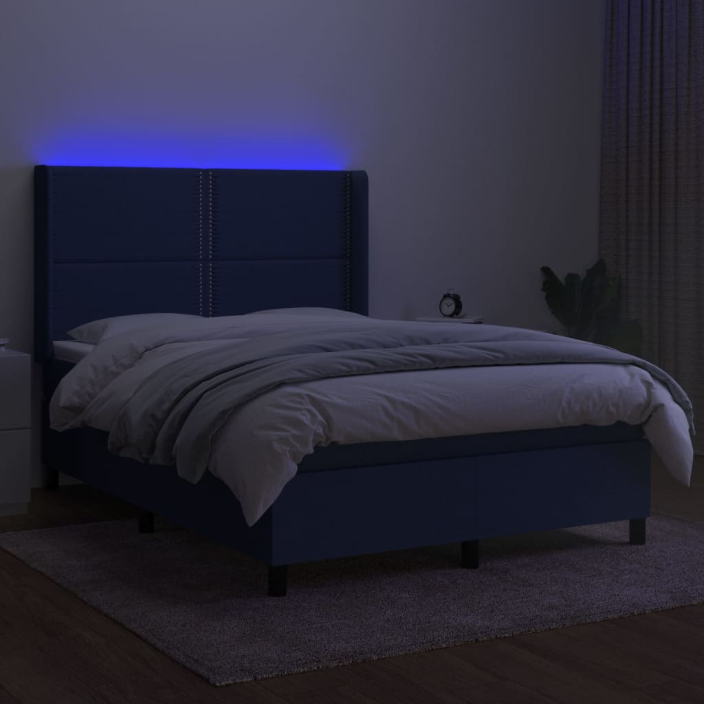 Sommier à lattes de lit matelas LED Bleu 140x190 cm Tissu