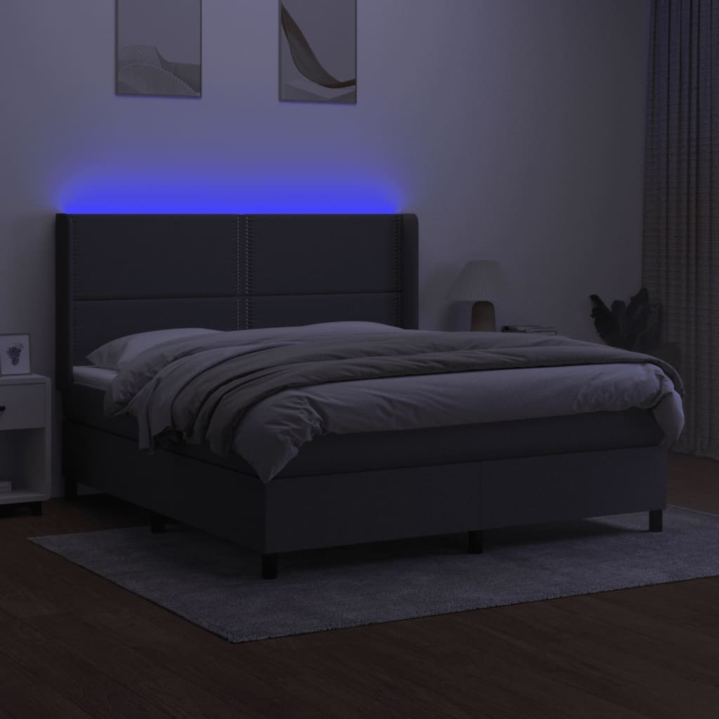 Sommier à lattes de lit matelas LED Gris foncé 160x200 cm Tissu - XIOS