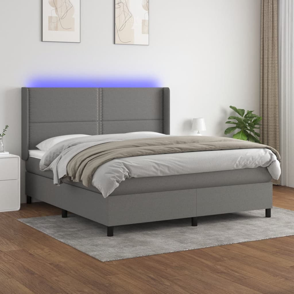 Sommier à lattes de lit matelas LED Gris foncé 160x200 cm Tissu - XIOS