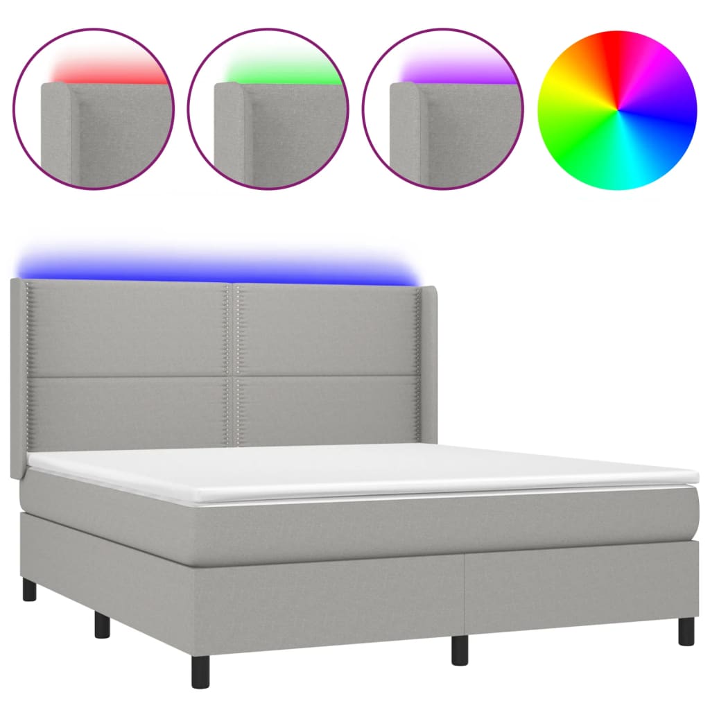 Sommier à lattes de lit matelas LED Gris clair 180x200 cm Tissu - XIOS