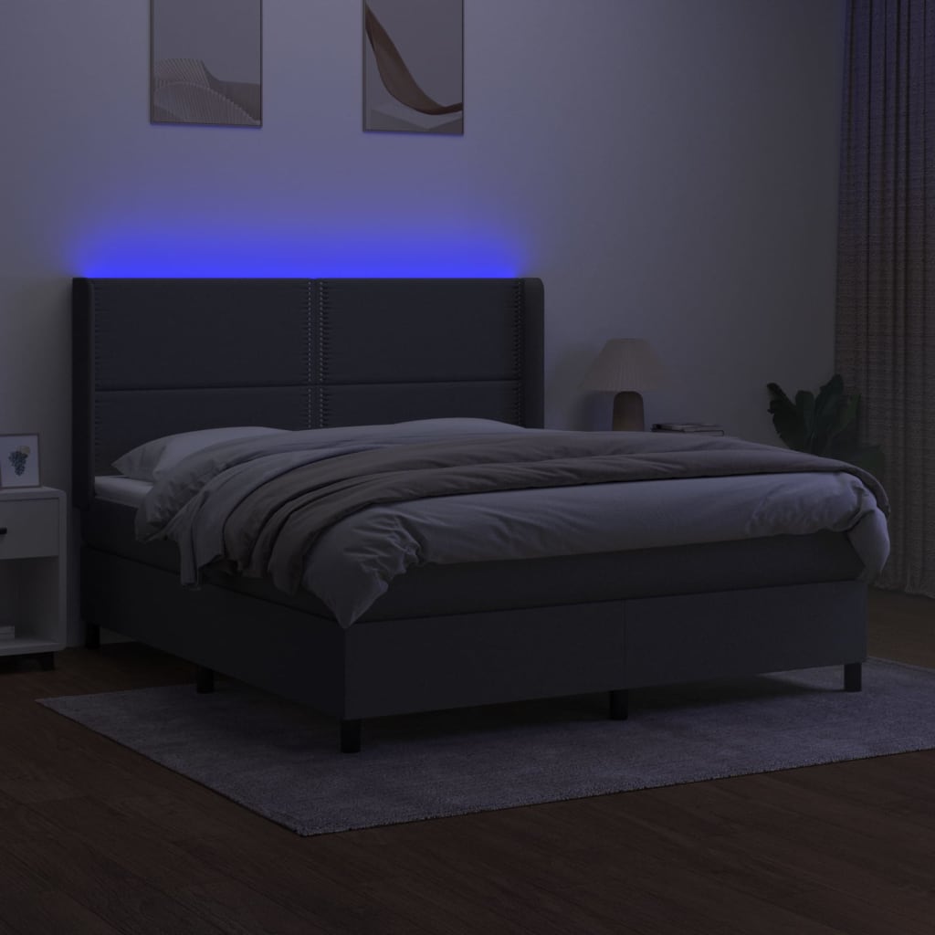 Sommier à lattes de lit matelas LED Gris foncé 180x200 cm Tissu - XIOS