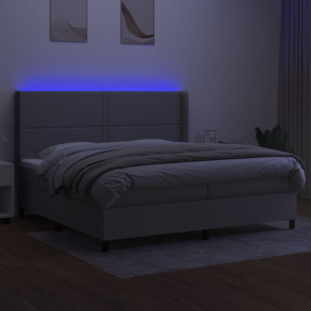 Sommier à lattes de lit matelas LED Gris clair 200x200 cm Tissu - XIOS