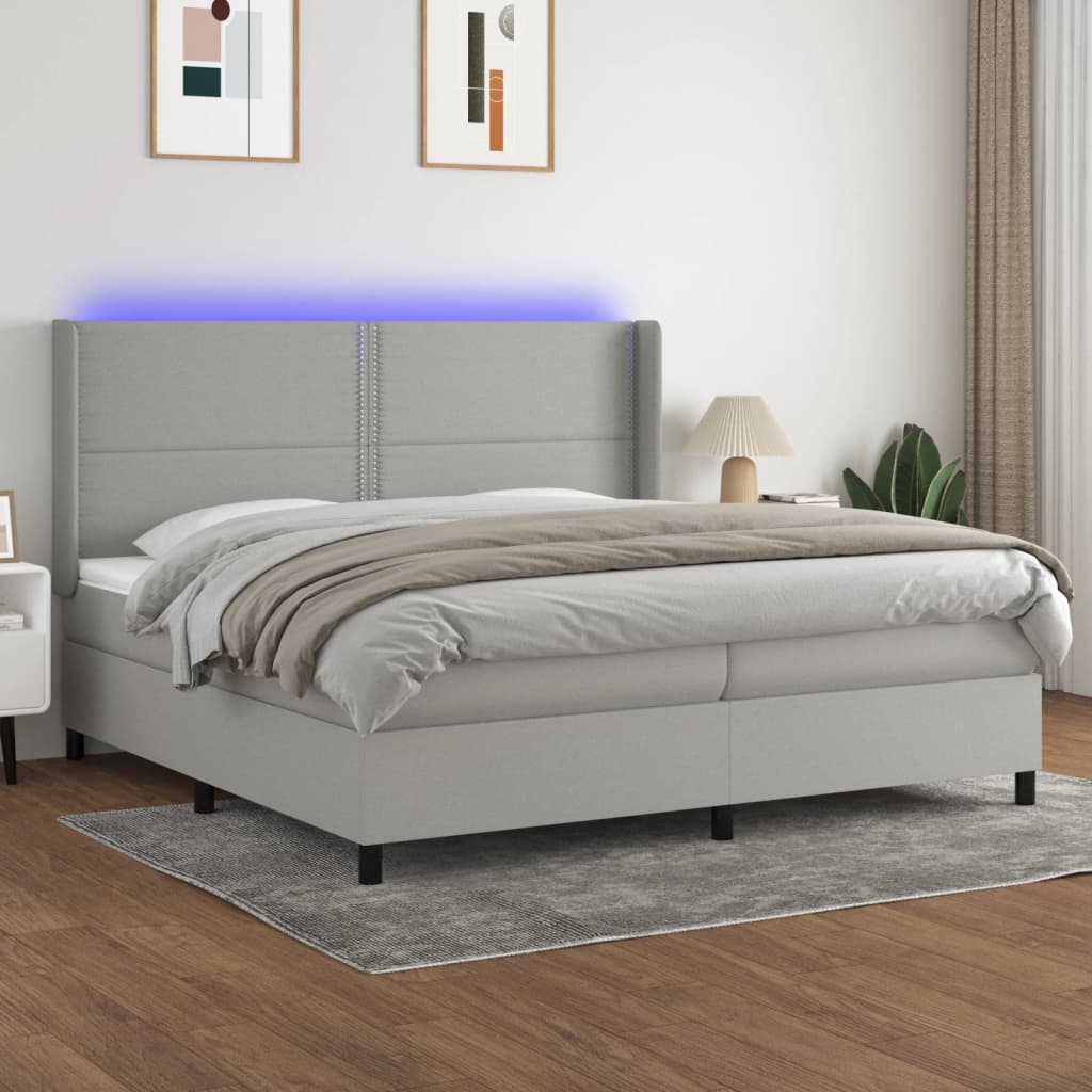 Sommier à lattes de lit matelas LED Gris clair 200x200 cm Tissu - XIOS