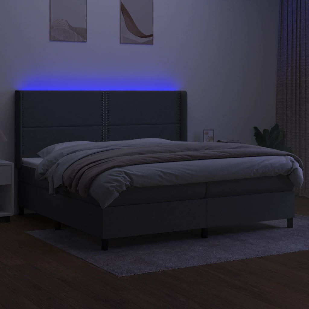 Sommier à lattes de lit matelas LED Gris foncé 200x200 cm Tissu - XIOS