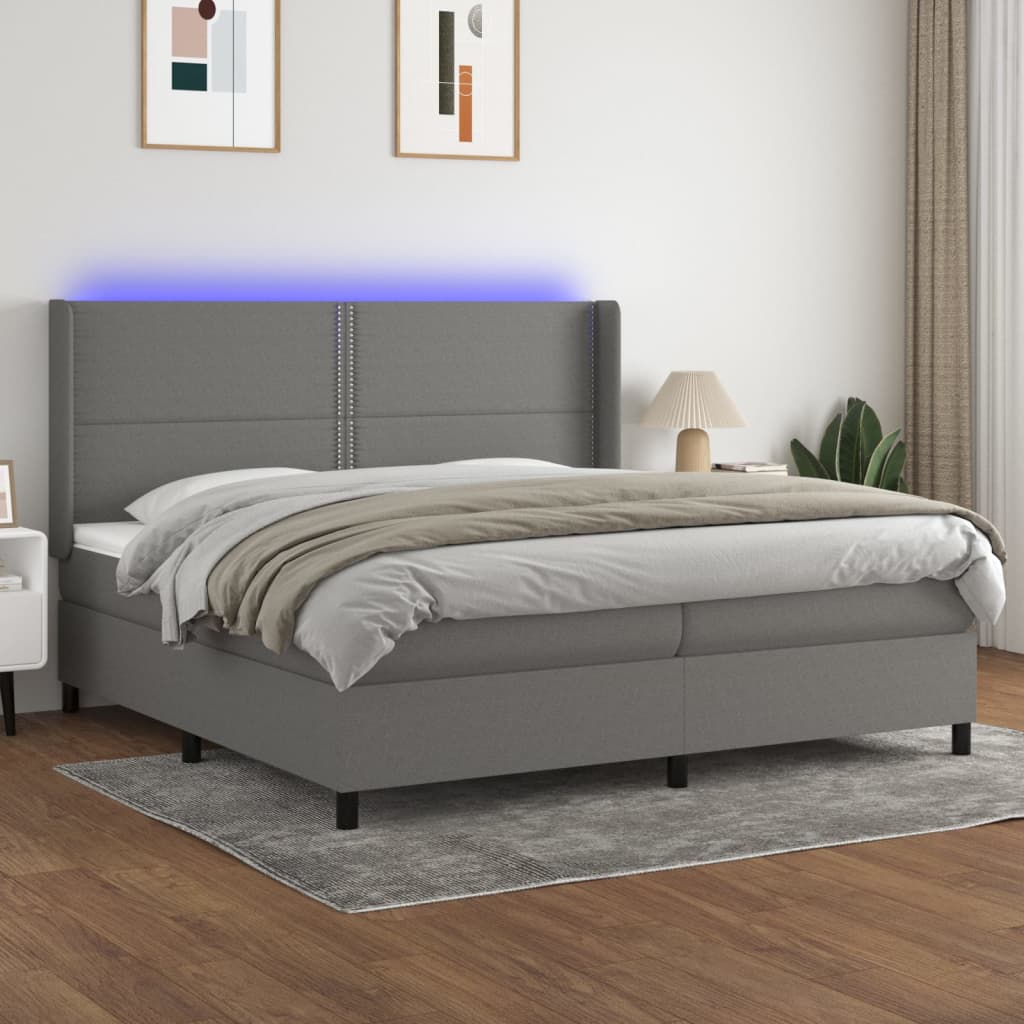 Sommier à lattes de lit matelas LED Gris foncé 200x200 cm Tissu - XIOS