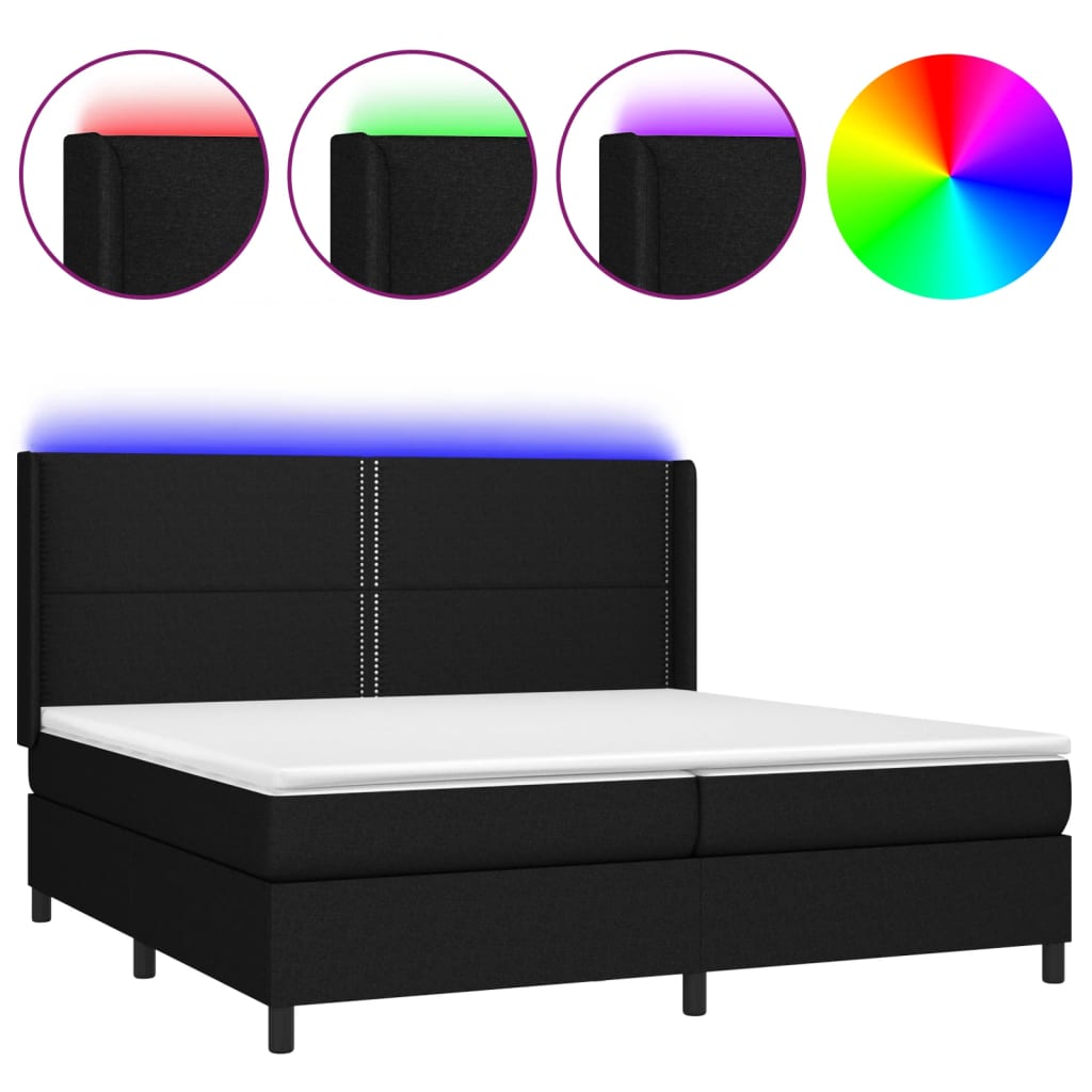 Sommier à lattes de lit matelas LED Noir 200x200 cm Tissu - XIOS