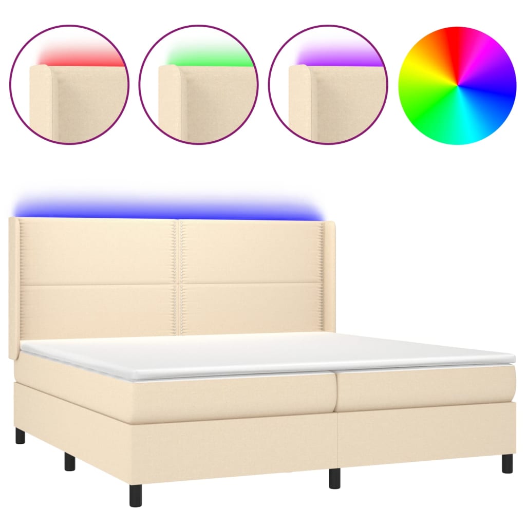 Sommier à lattes de lit matelas LED Crème 200x200 cm Tissu - XIOS