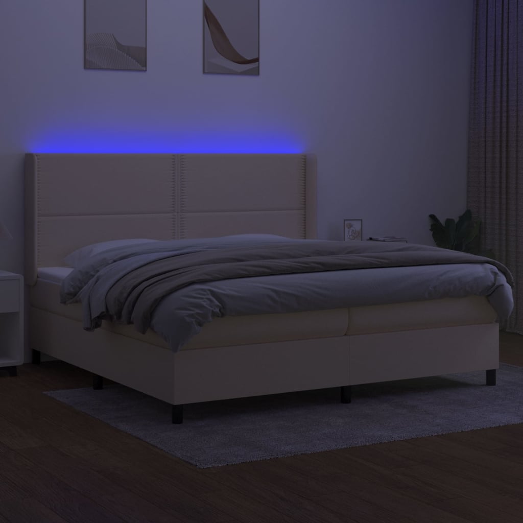 Sommier à lattes de lit matelas LED Crème 200x200 cm Tissu - XIOS