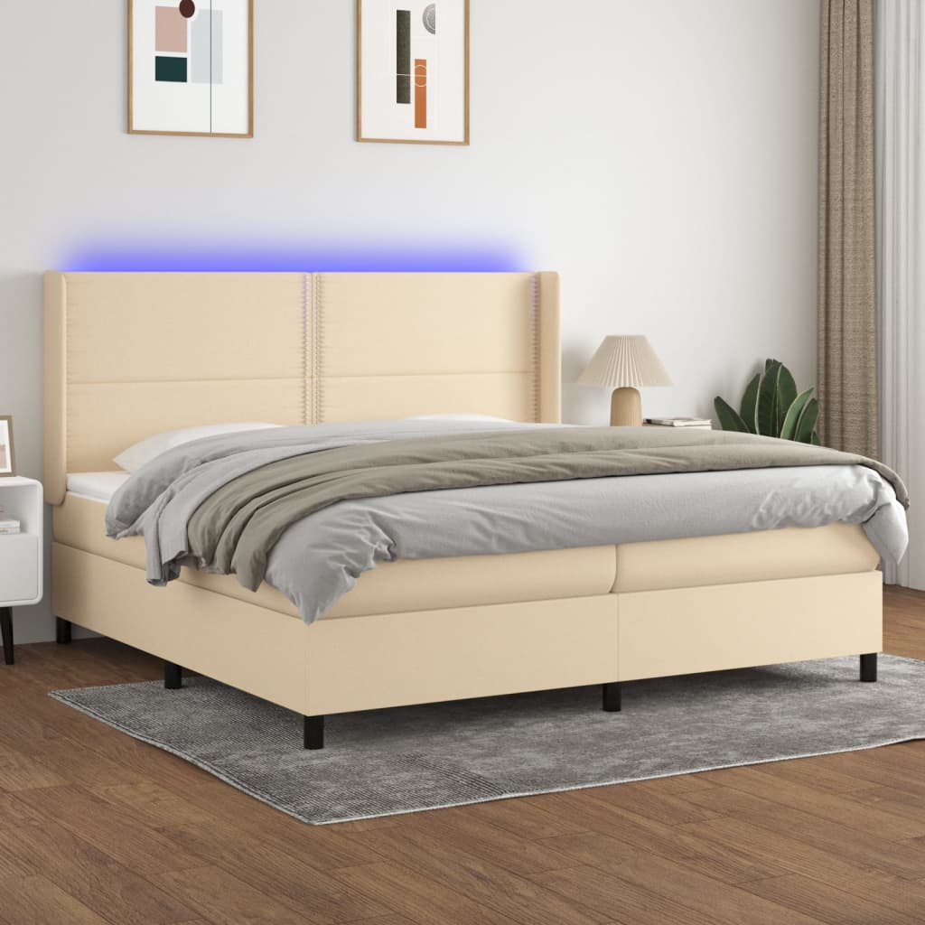 Sommier à lattes de lit matelas LED Crème 200x200 cm Tissu - XIOS