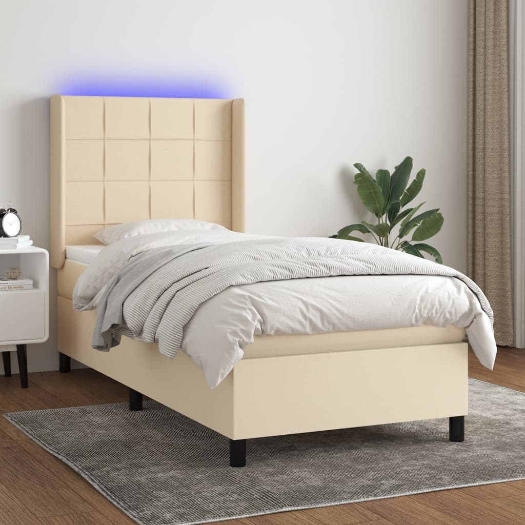 Sommier à lattes de lit matelas et LED Crème 90x190 cm Tissu - XIOS