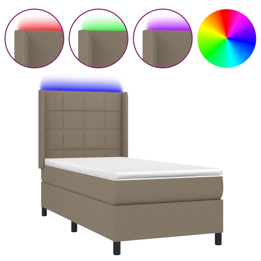 Sommier à lattes de lit matelas et LED Taupe 90x200 cm Tissu - XIOS