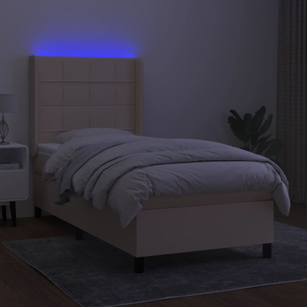 Sommier à lattes de lit matelas et LED Crème 100x200 cm Tissu - XIOS