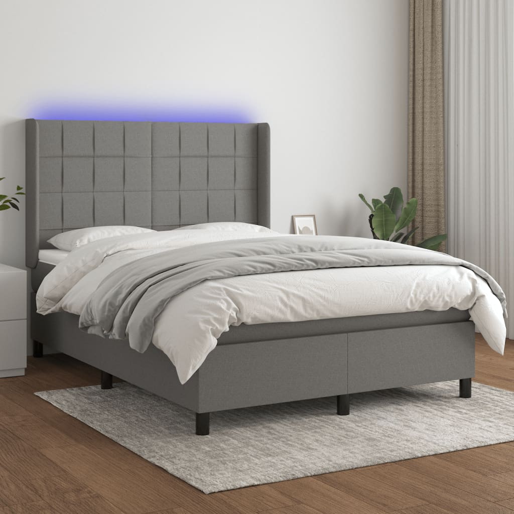 Sommier à lattes de lit matelas LED Gris foncé 140x190 cm Tissu - XIOS
