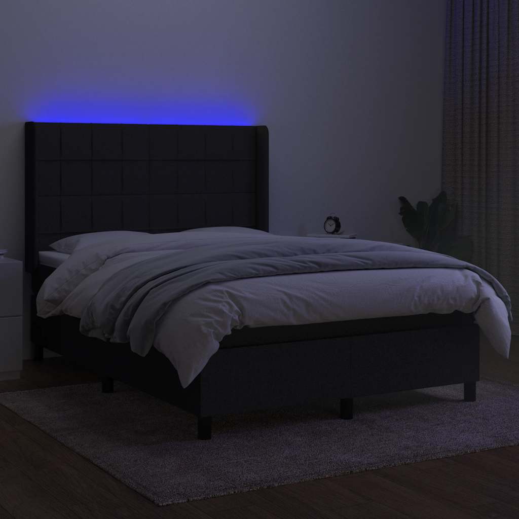 Sommier à lattes de lit matelas et LED Noir 140x190 cm Tissu - XIOS
