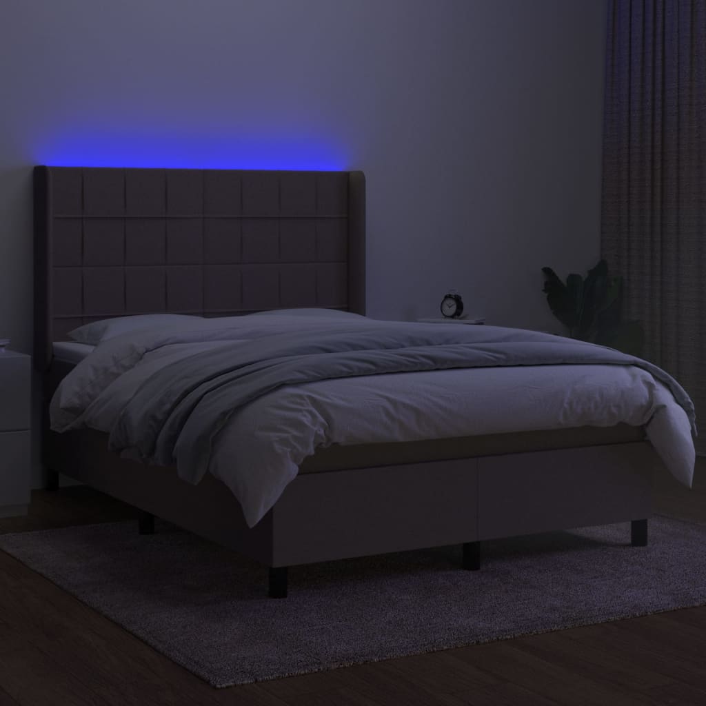 Sommier à lattes de lit matelas et LED Taupe 140x190 cm Tissu
