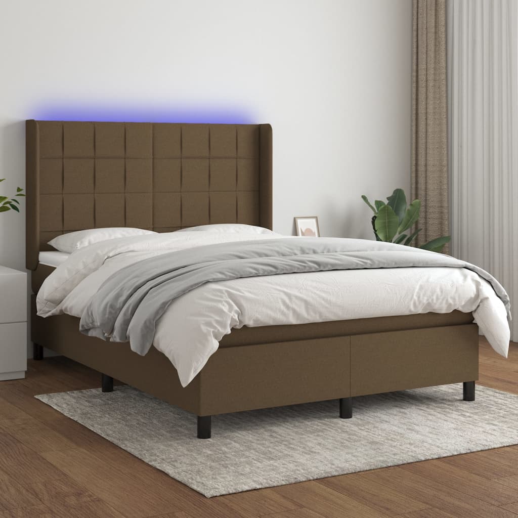 Sommier à lattes de lit matelas et LED Marron foncé 140x200 cm - XIOS