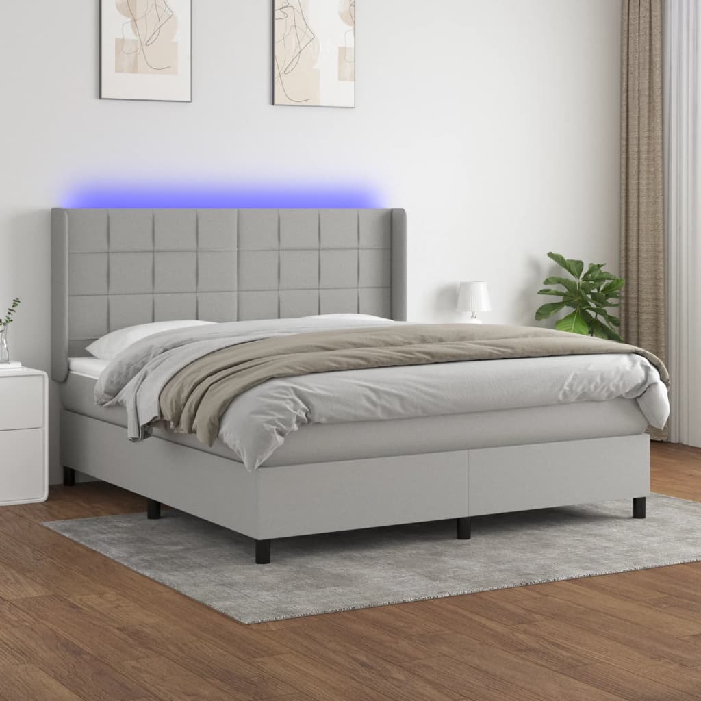 Sommier à lattes de lit matelas LED Gris clair 160x200 cm Tissu - XIOS