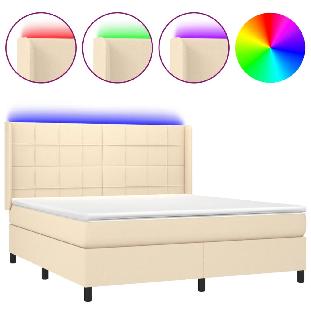 Sommier à lattes de lit matelas et LED Crème 160x200 cm Tissu - XIOS