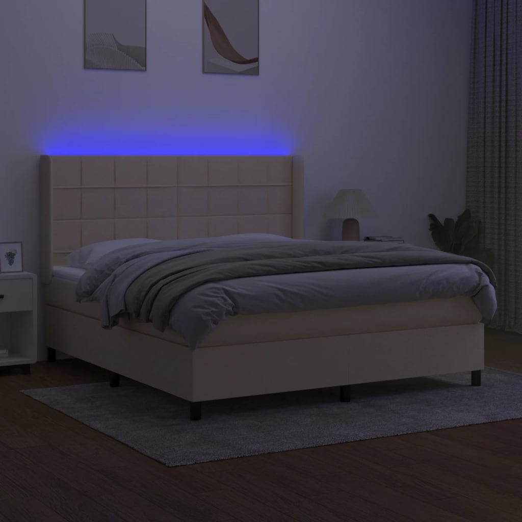 Sommier à lattes de lit matelas et LED Crème 160x200 cm Tissu - XIOS