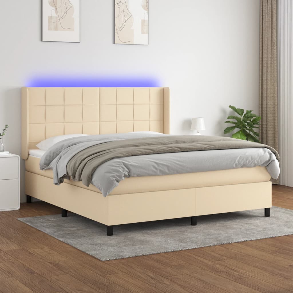 Sommier à lattes de lit matelas et LED Crème 160x200 cm Tissu - XIOS