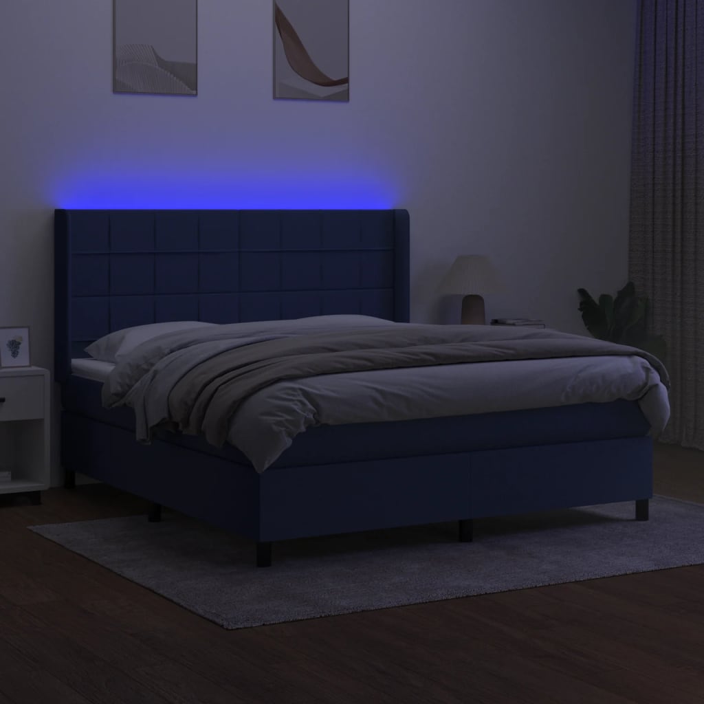 Sommier à lattes de lit matelas et LED Bleu 160x200 cm Tissu - XIOS