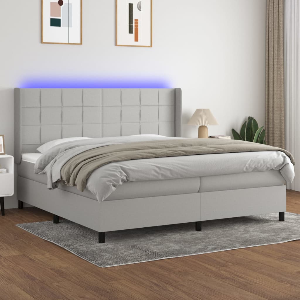 Sommier à lattes de lit matelas LED Gris clair 200x200 cm Tissu - XIOS