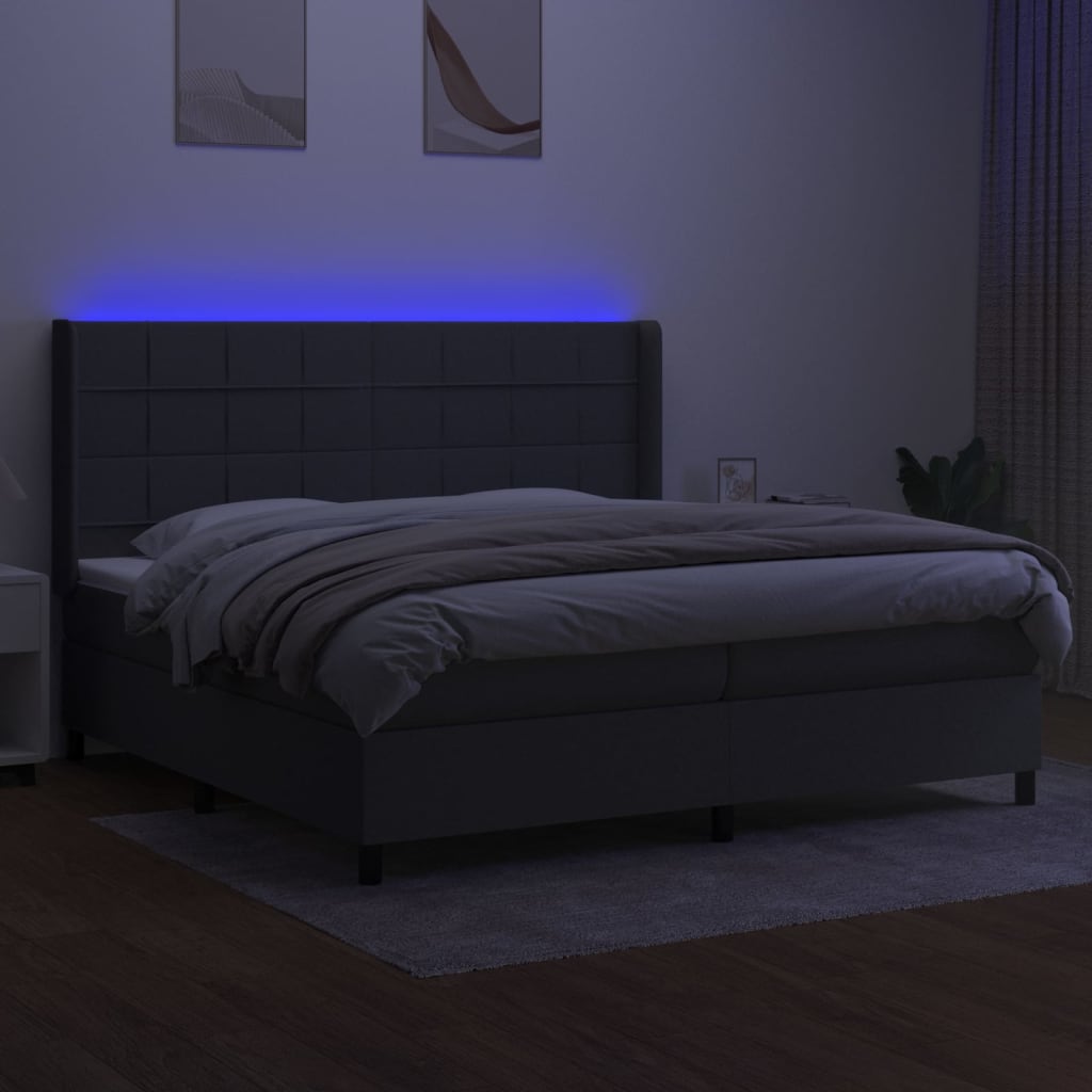 Sommier à lattes de lit matelas LED Gris foncé 200x200 cm Tissu - XIOS
