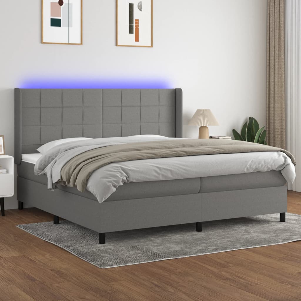 Sommier à lattes de lit matelas LED Gris foncé 200x200 cm Tissu - XIOS