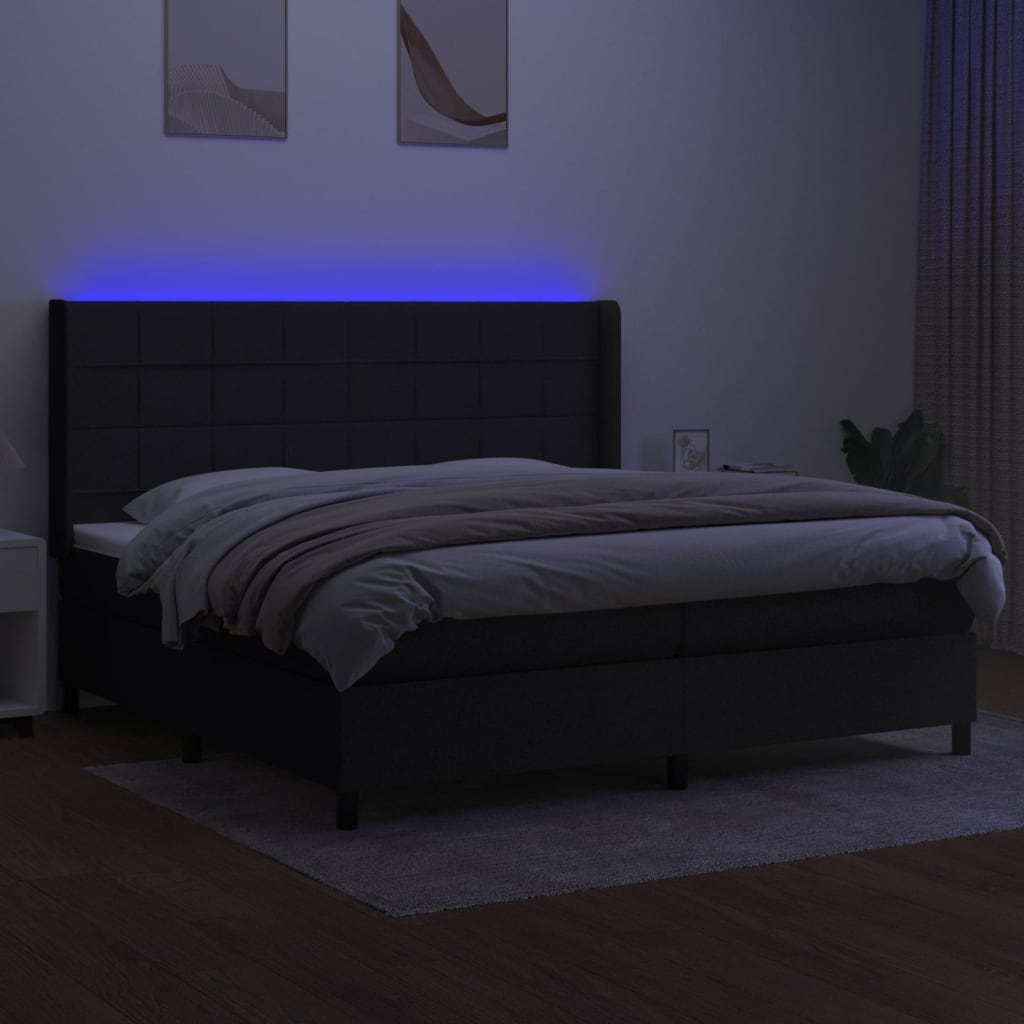 Sommier à lattes de lit et matelas et LED Noir 200x200 cm Tissu - XIOS