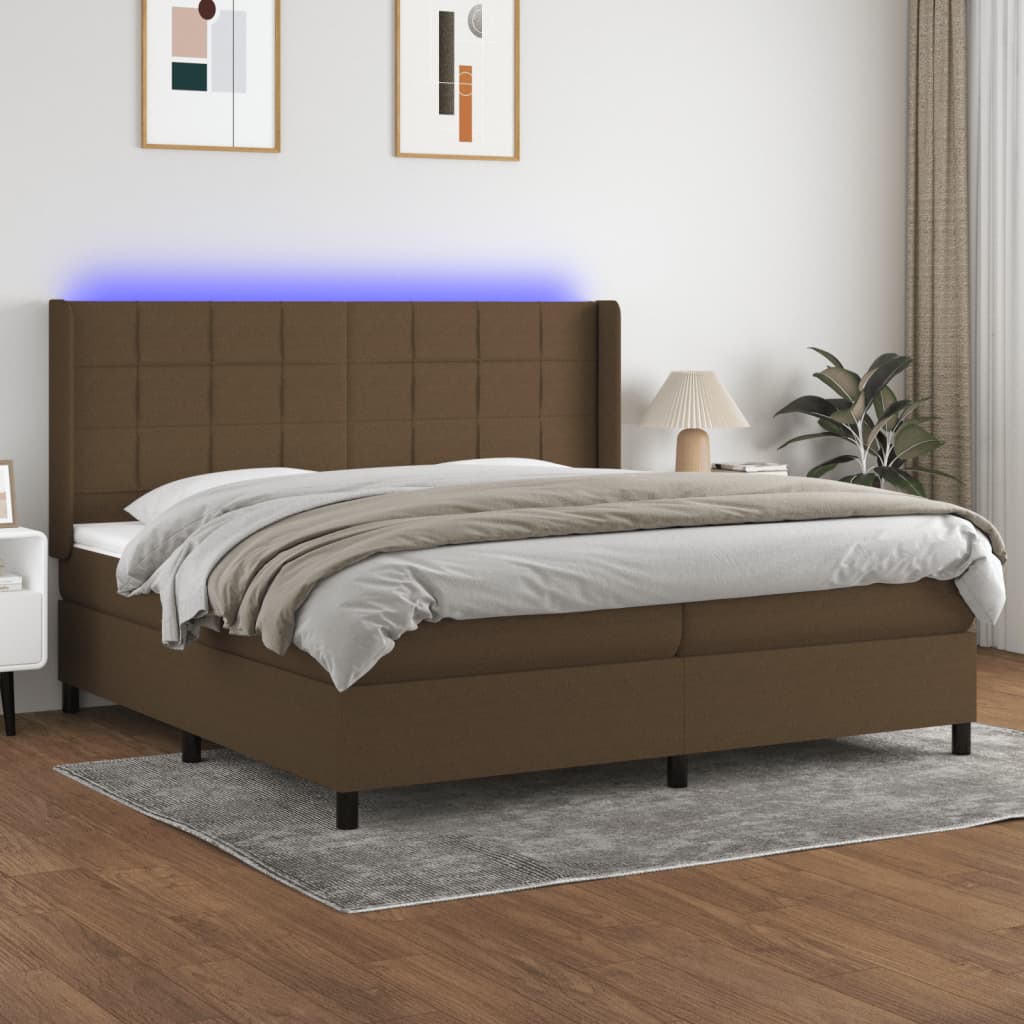 Sommier à lattes de lit matelas et LED Marron foncé 200x200 cm - XIOS