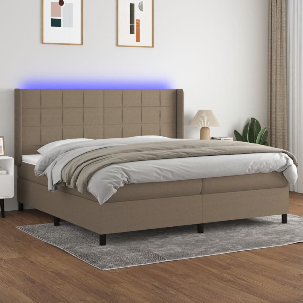 Sommier à lattes de lit matelas et LED Taupe 200x200 cm Tissu - XIOS