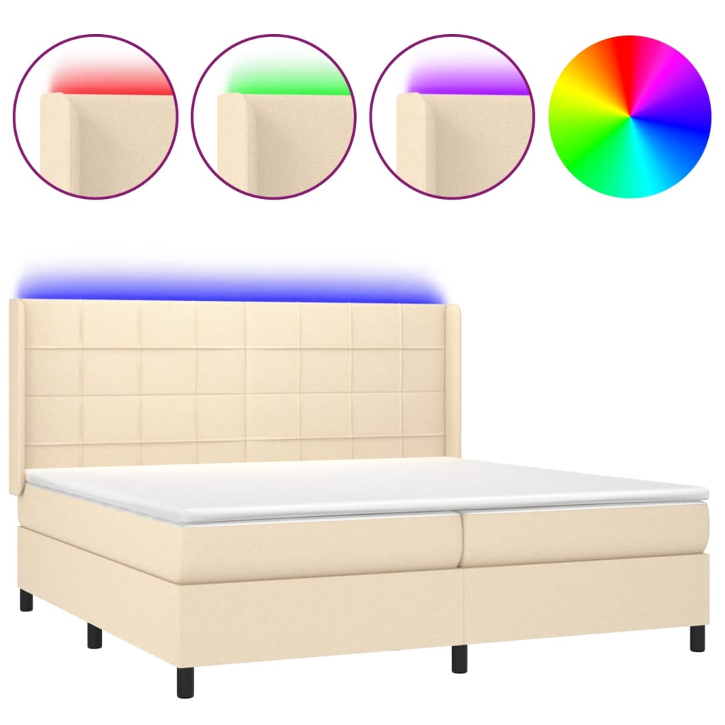 Sommier à lattes de lit matelas et LED Crème 200x200 cm Tissu - XIOS